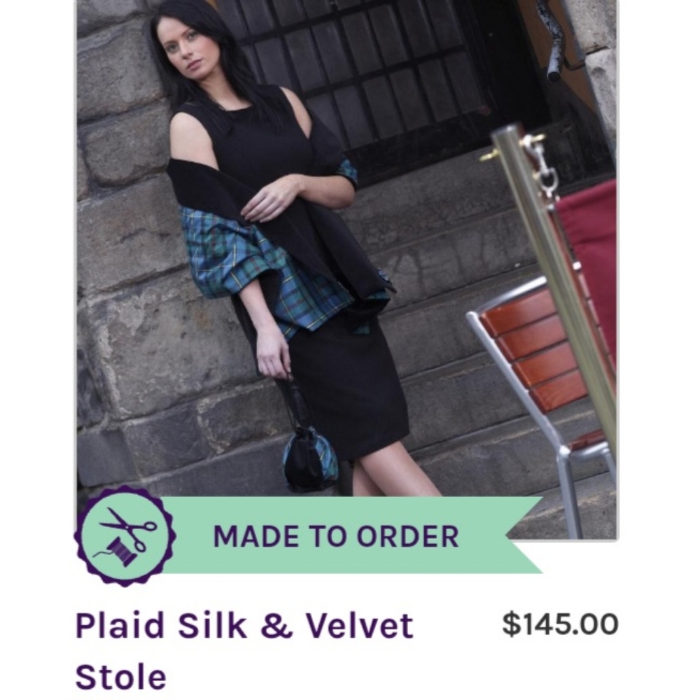 NEW Scottish Plaid Tartan 100% Silk & Velvet Wrap Shawl